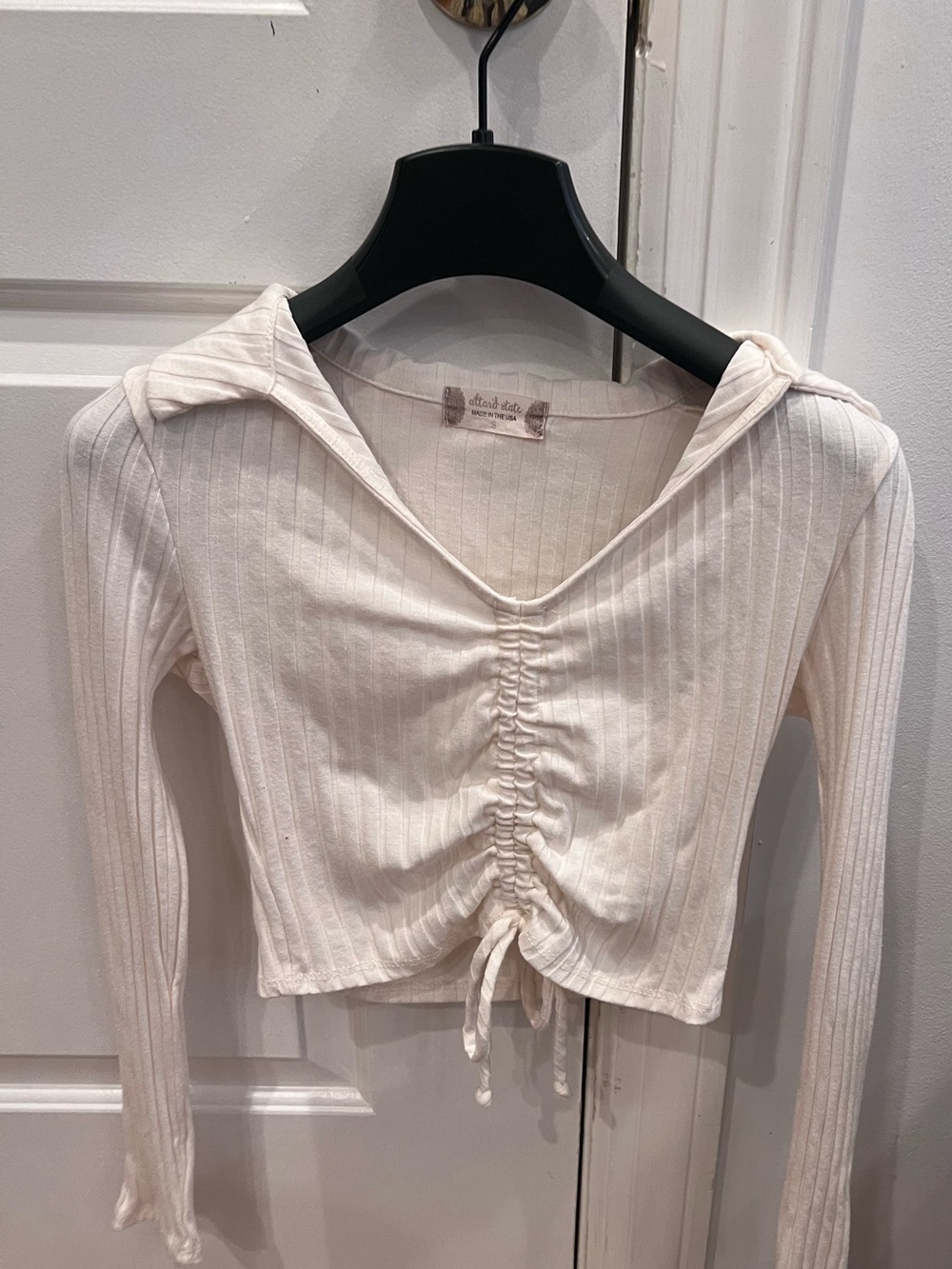 Altar'd State Cream Ribbed Drawstring Crop Top - Picture 2 of 7